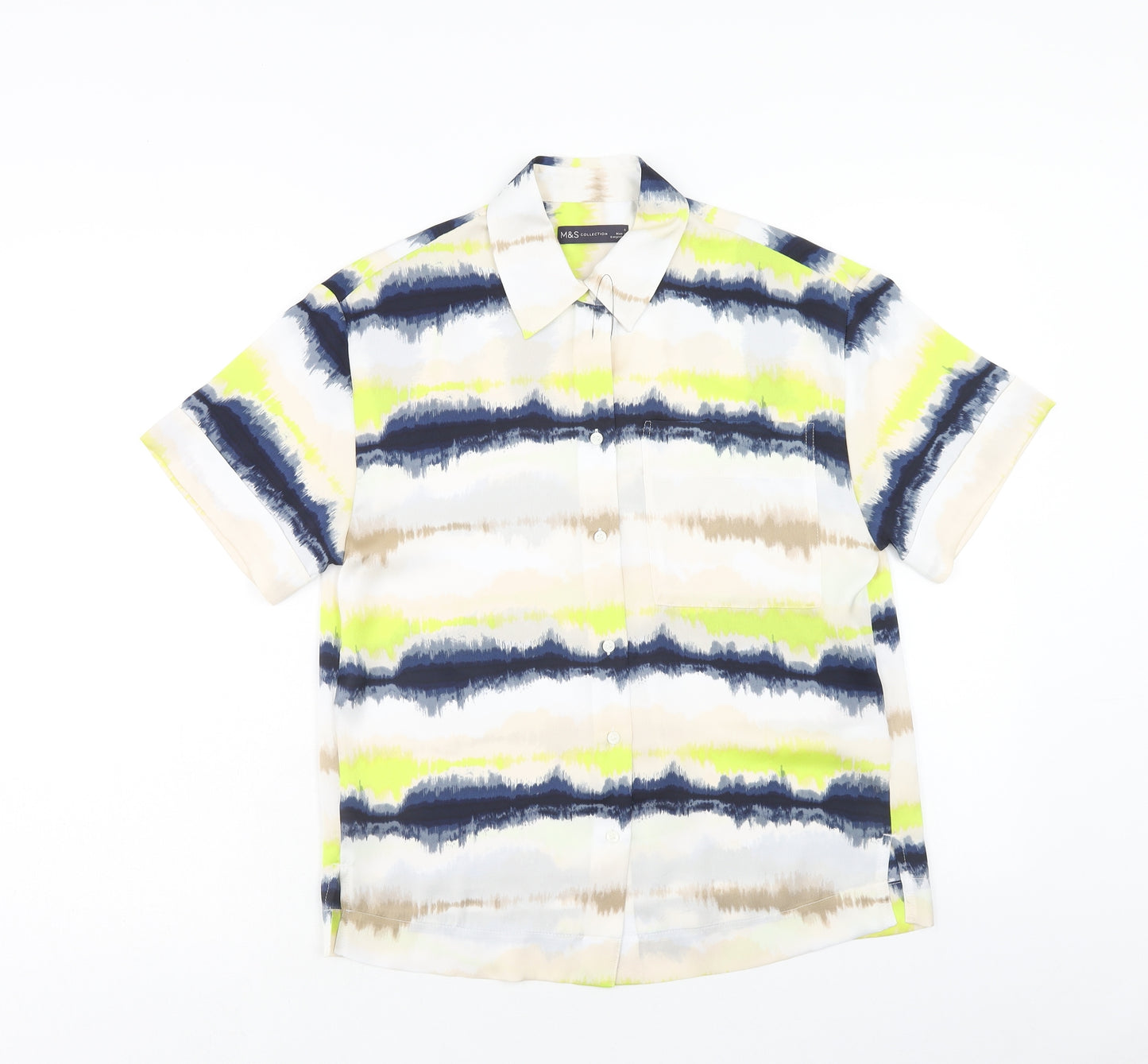 Marks and Spencer Womens Multicoloured Geometric Polyester Basic Button-Up Size 6 Collared
