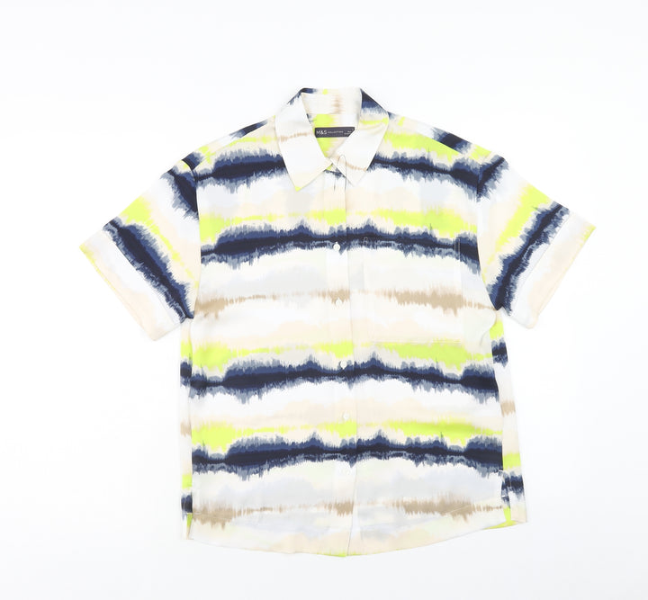 Marks and Spencer Womens Multicoloured Geometric Polyester Basic Button-Up Size 6 Collared