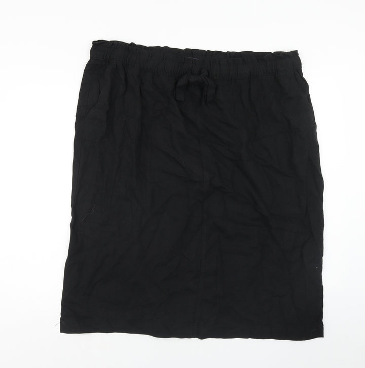 Marks and Spencer Womens Black Linen Straight & Pencil Skirt Size 24 Drawstring