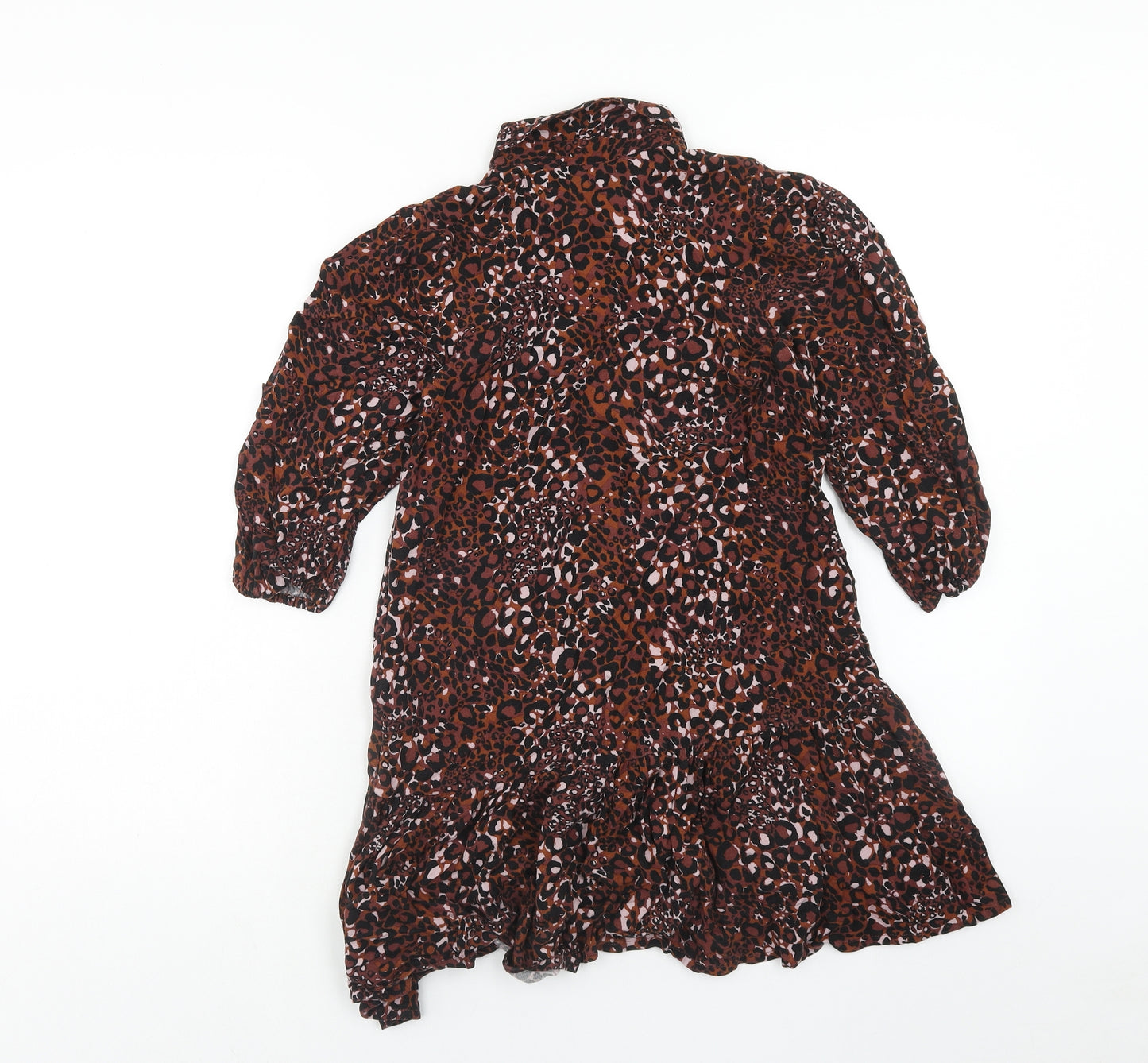 NEXT Girls Brown Geometric Viscose Shirt Dress Size 10 Years Collared Button