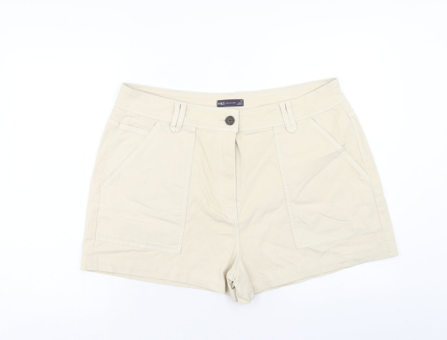 Marks and Spencer Womens Beige Cotton Chino Shorts Size 20 Regular Zip