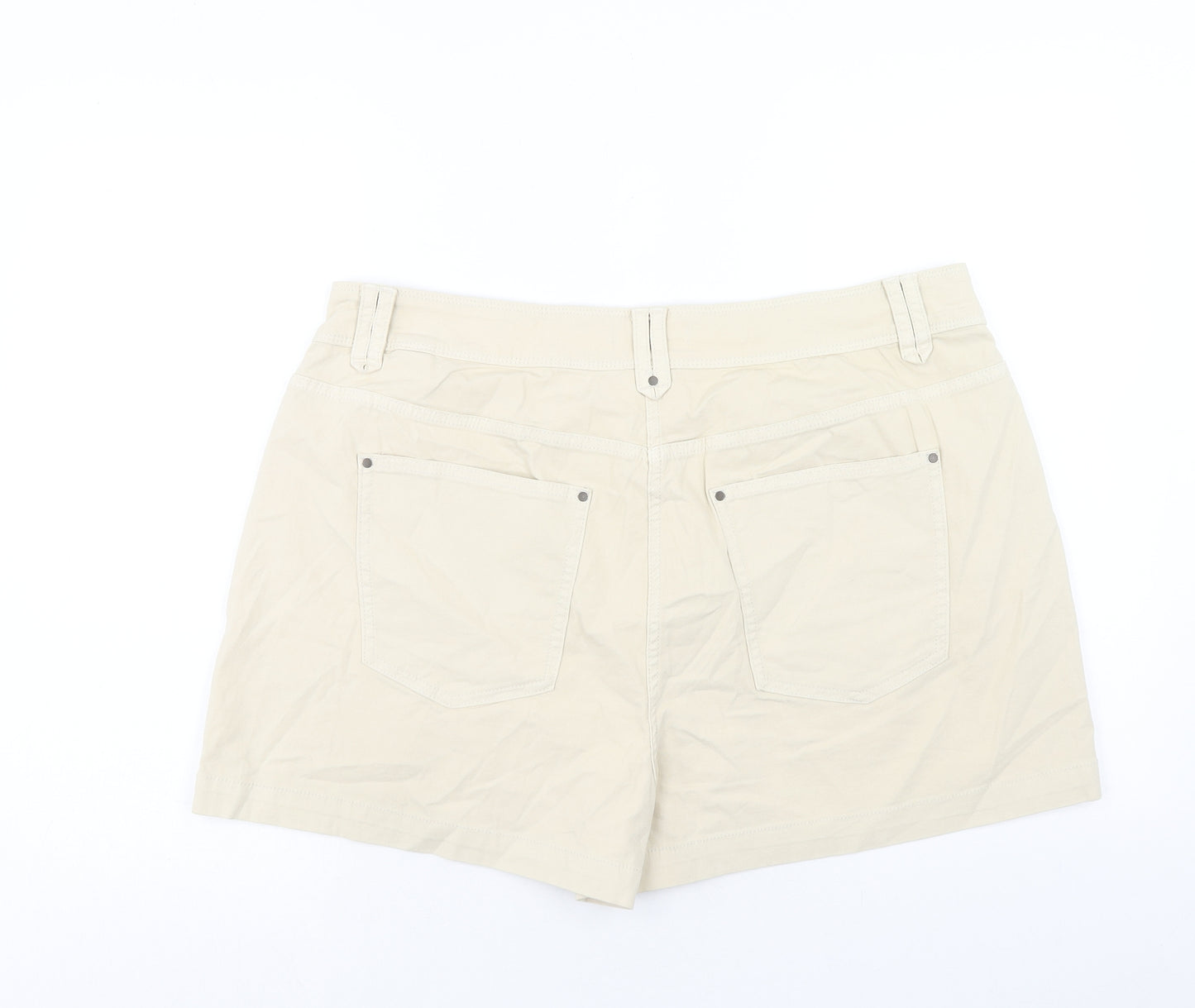 Marks and Spencer Womens Beige Cotton Chino Shorts Size 20 Regular Zip