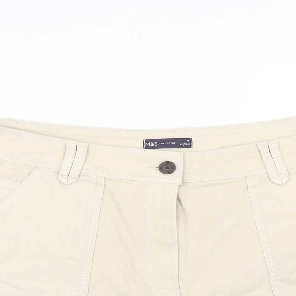 Marks and Spencer Womens Beige Cotton Chino Shorts Size 20 Regular Zip