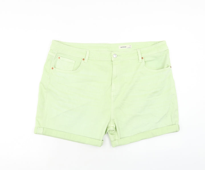 Marks and Spencer Womens Green Cotton Boyfriend Shorts Size 22 Regular Zip