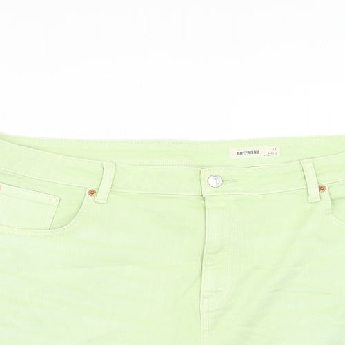 Marks and Spencer Womens Green Cotton Boyfriend Shorts Size 22 Regular Zip