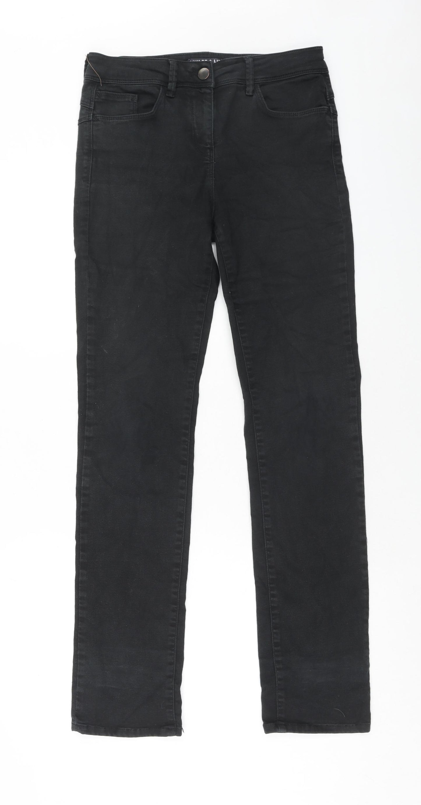 Marks and Spencer Womens Black Cotton Straight Jeans Size 10 Regular Zip