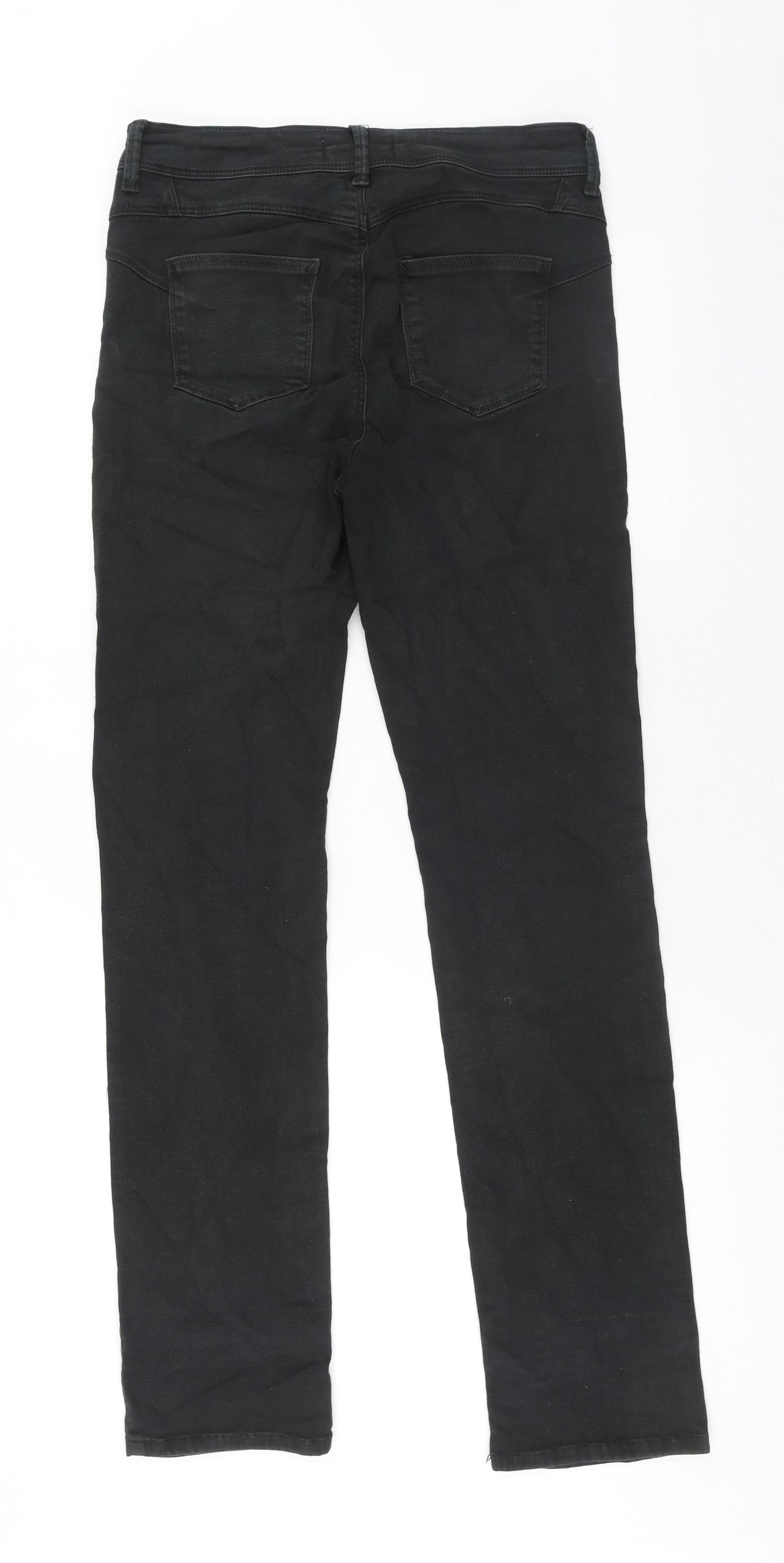 Marks and Spencer Womens Black Cotton Straight Jeans Size 10 Regular Zip