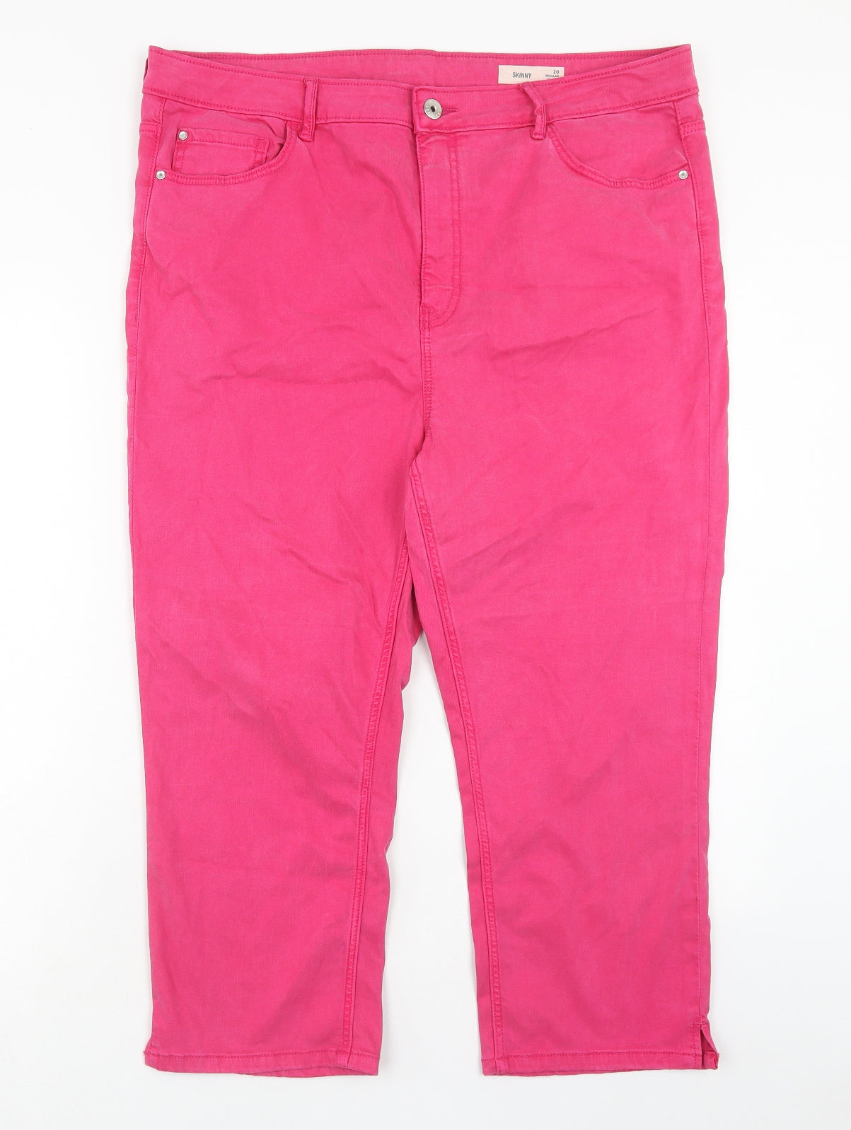 Marks and Spencer Womens Pink Cotton Cropped Jeans Size 20 Regular Zip