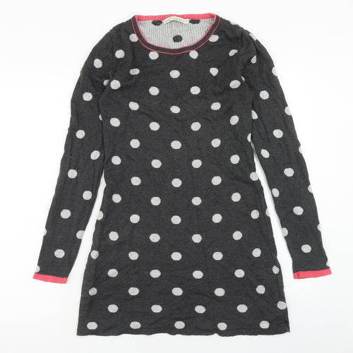 NEXT Womens Grey Polka Dot Cotton Jumper Dress Size 12 Round Neck Pullover
