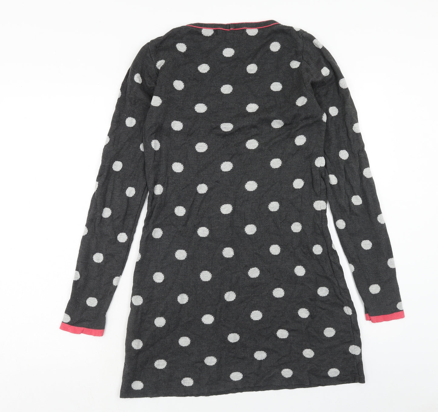NEXT Womens Grey Polka Dot Cotton Jumper Dress Size 12 Round Neck Pullover