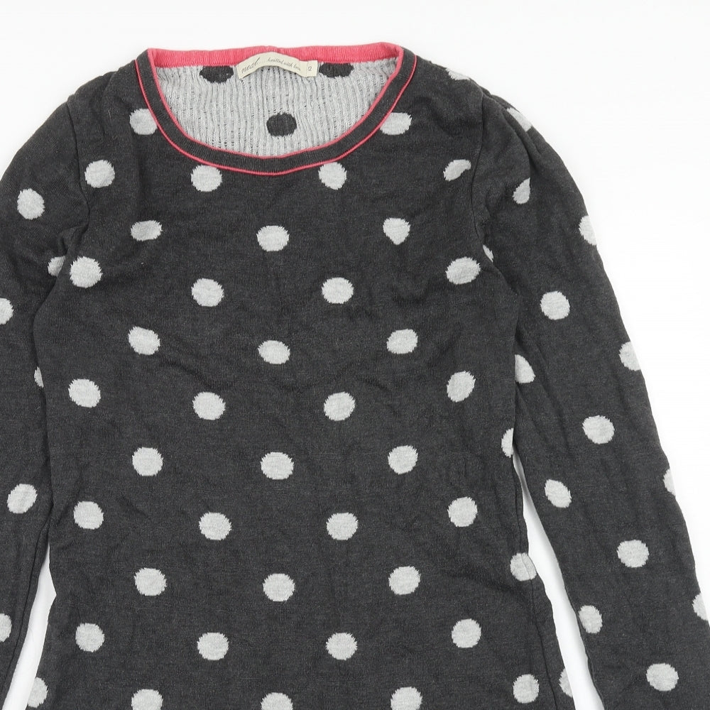 NEXT Womens Grey Polka Dot Cotton Jumper Dress Size 12 Round Neck Pullover