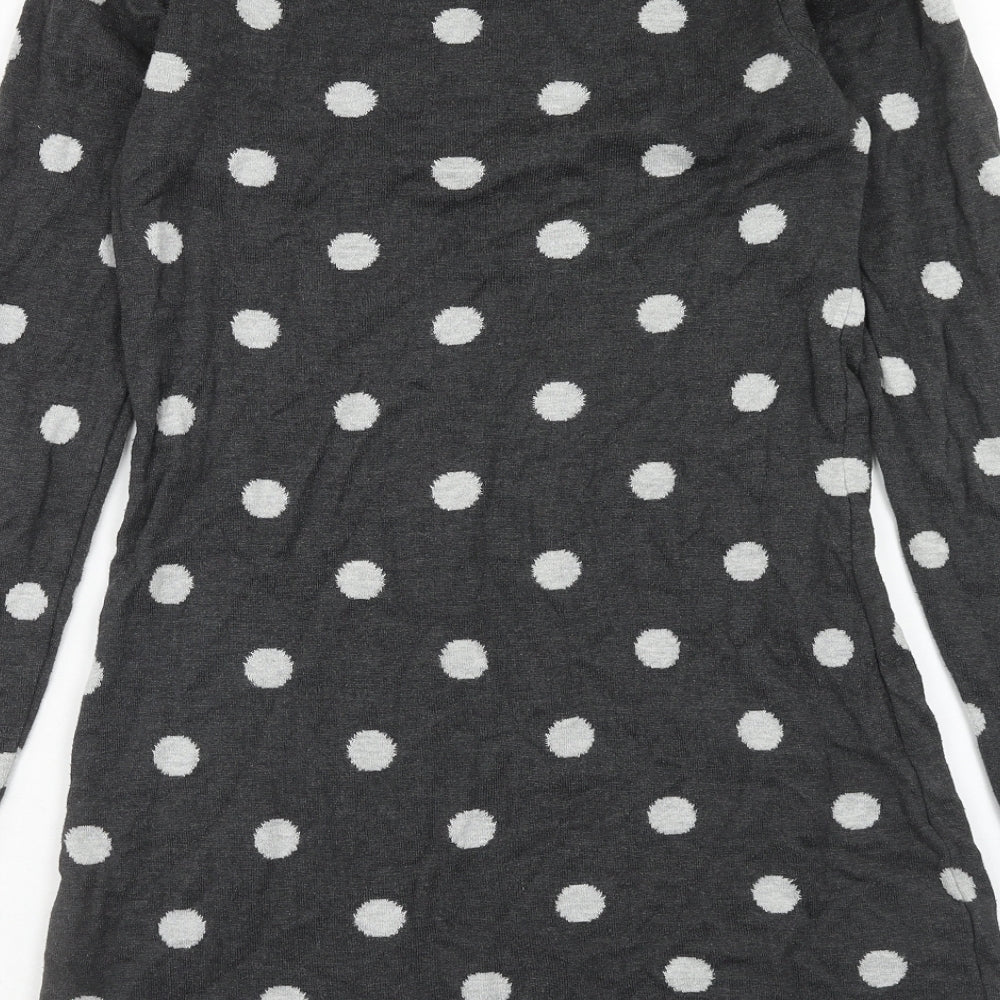 NEXT Womens Grey Polka Dot Cotton Jumper Dress Size 12 Round Neck Pullover
