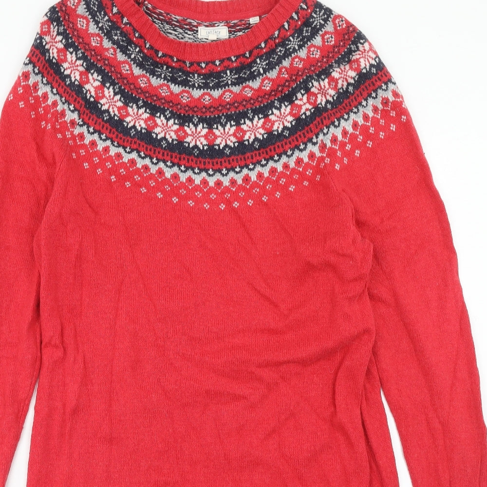 Fat Face Womens Red Fair Isle Cotton Jumper Dress Size 16 Boat Neck Pullover