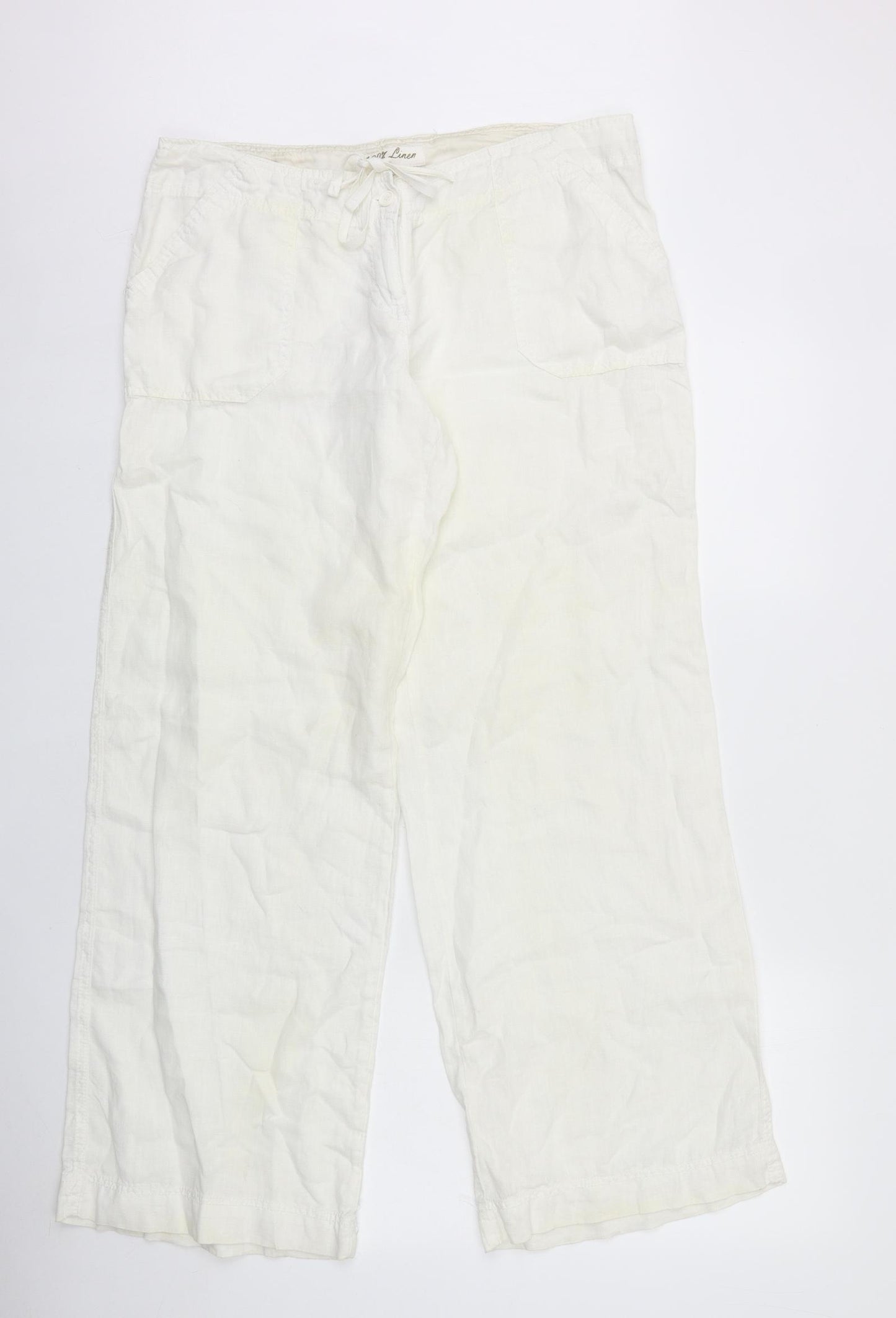 Primark Womens White Linen Trousers Size 12 L31 in Regular Zip