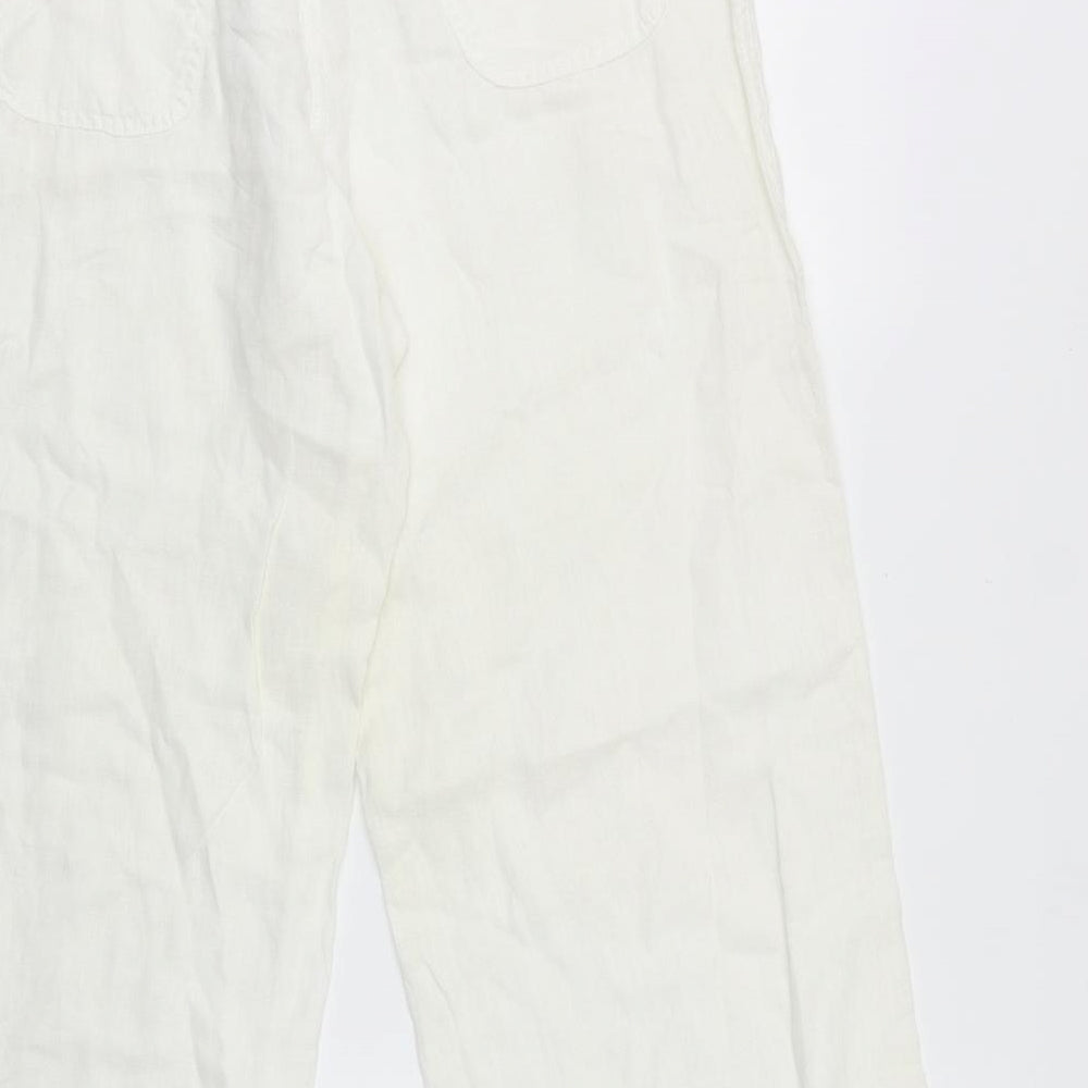 Primark Womens White Linen Trousers Size 12 L31 in Regular Zip