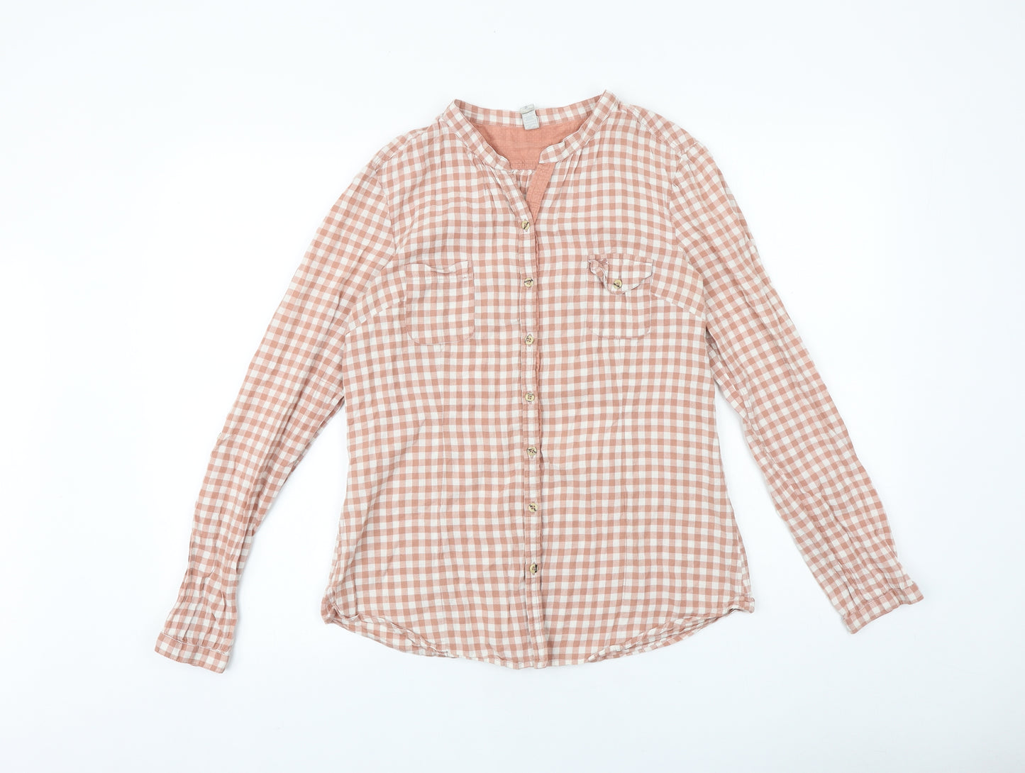 Springfield Womens Pink Geometric 100% Cotton Basic Button-Up Size 14 V-Neck