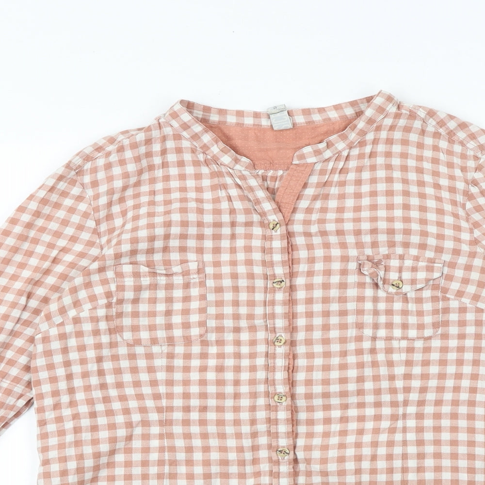 Springfield Womens Pink Geometric 100% Cotton Basic Button-Up Size 14 V-Neck
