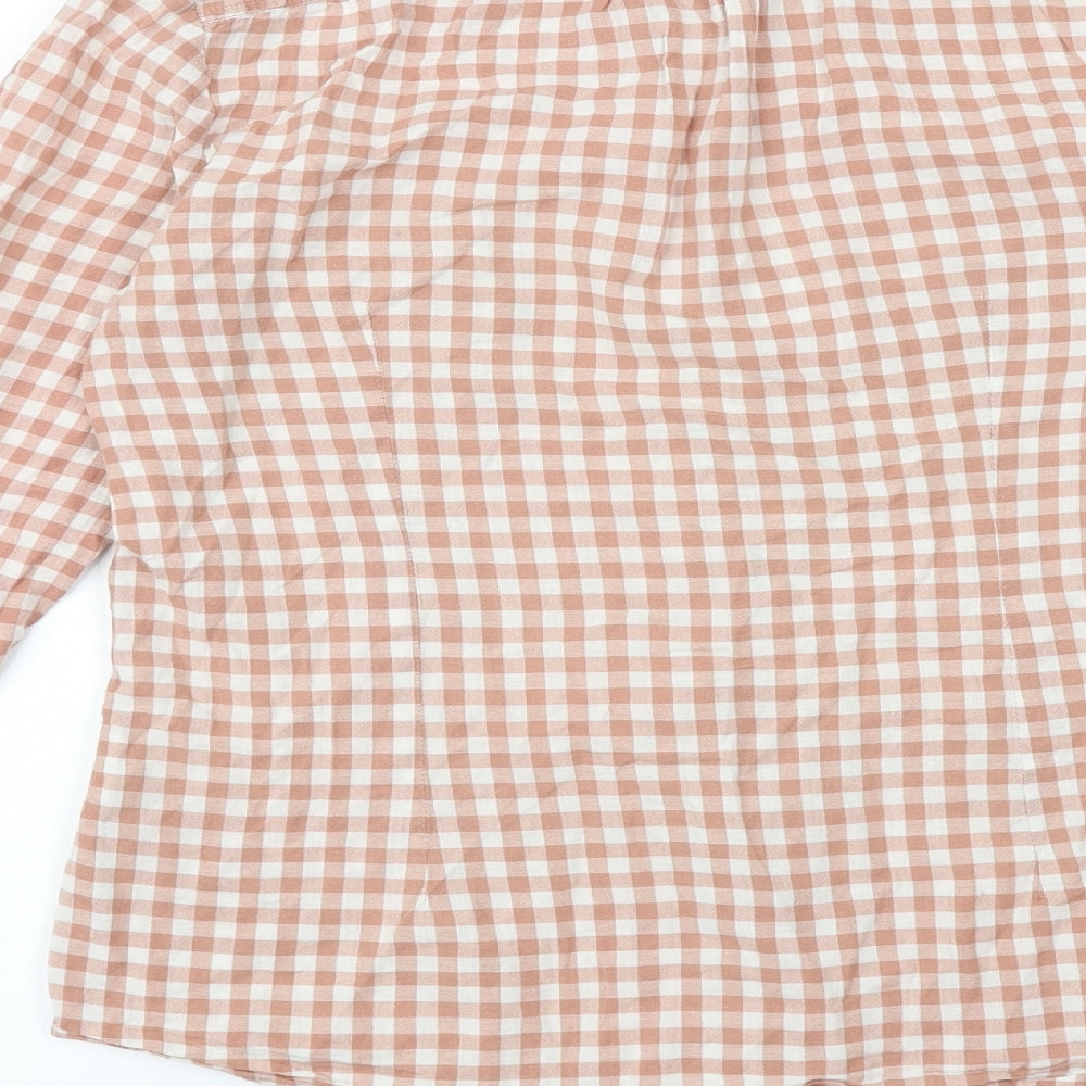 Springfield Womens Pink Geometric 100% Cotton Basic Button-Up Size 14 V-Neck