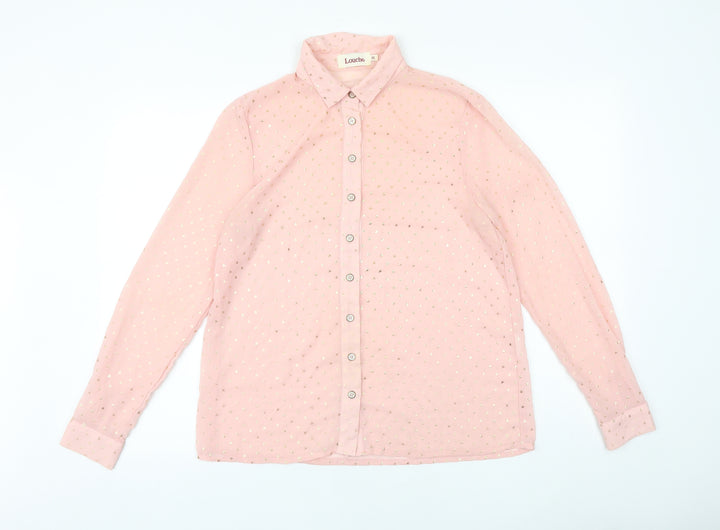 Louche Womens Pink Geometric Polyester Basic Button-Up Size 10 V-Neck