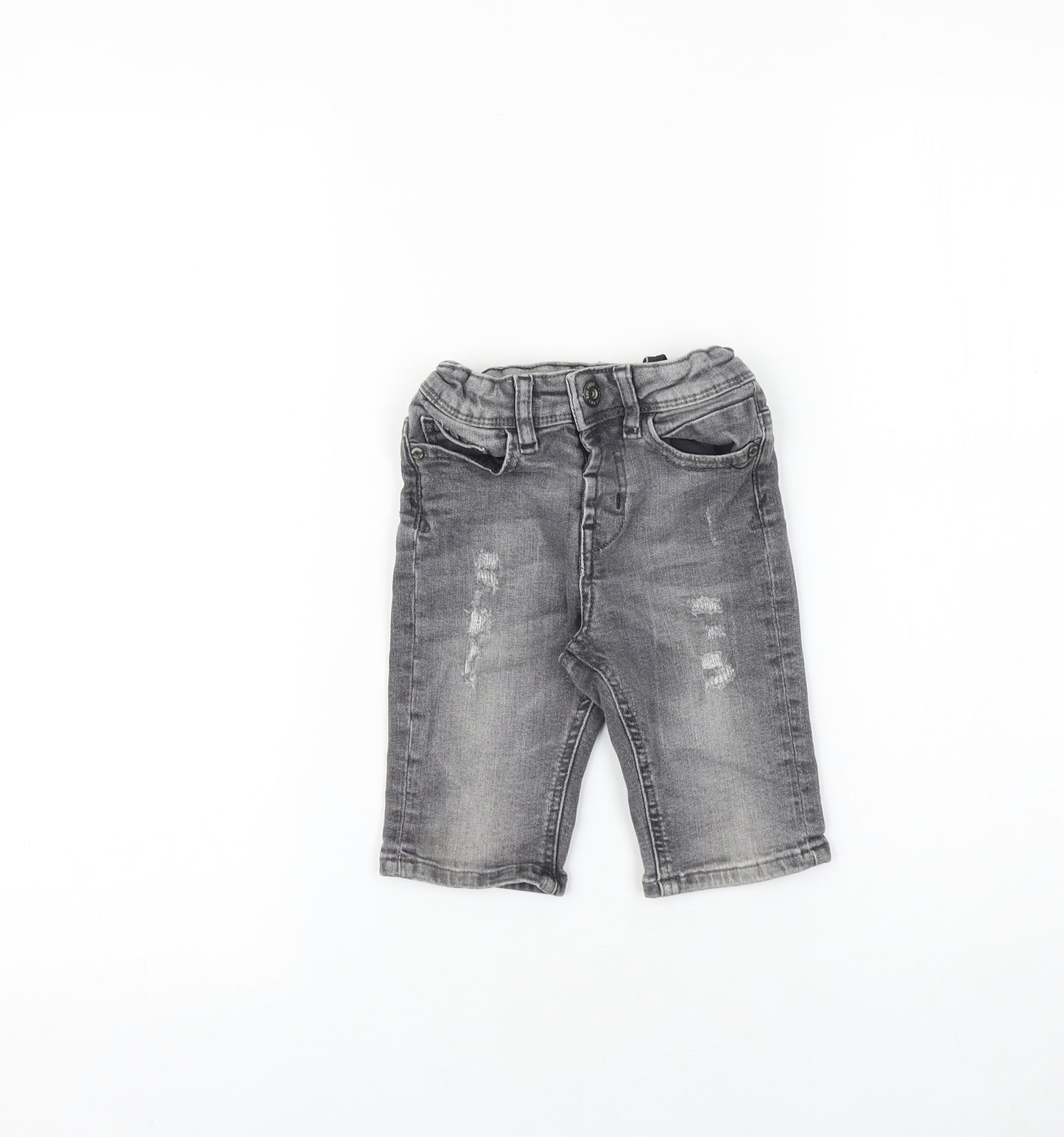 Denim & Co. Boys Grey 100% Cotton Straight Jeans Size 3-4 Years Regular Snap - Distressed