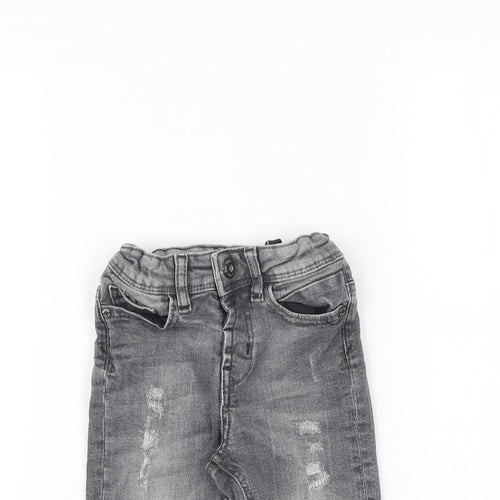 Denim & Co. Boys Grey 100% Cotton Straight Jeans Size 3-4 Years Regular Snap - Distressed