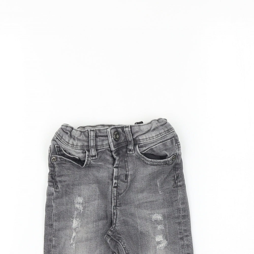Denim & Co. Boys Grey 100% Cotton Straight Jeans Size 3-4 Years Regular Snap - Distressed