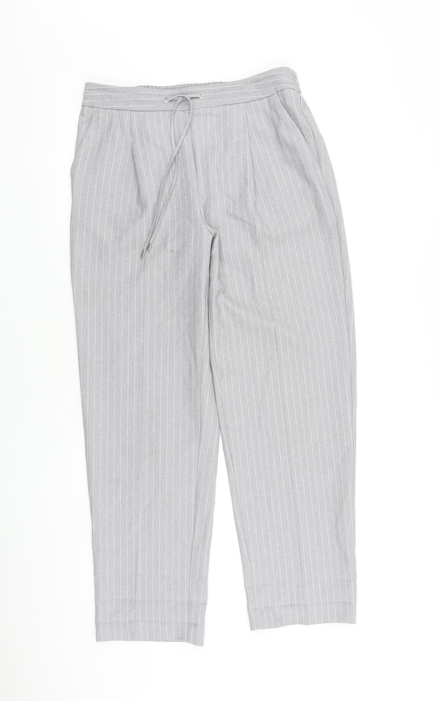 Primark Womens Grey Striped Polyester Trousers Size 12 L29 in Regular Drawstring
