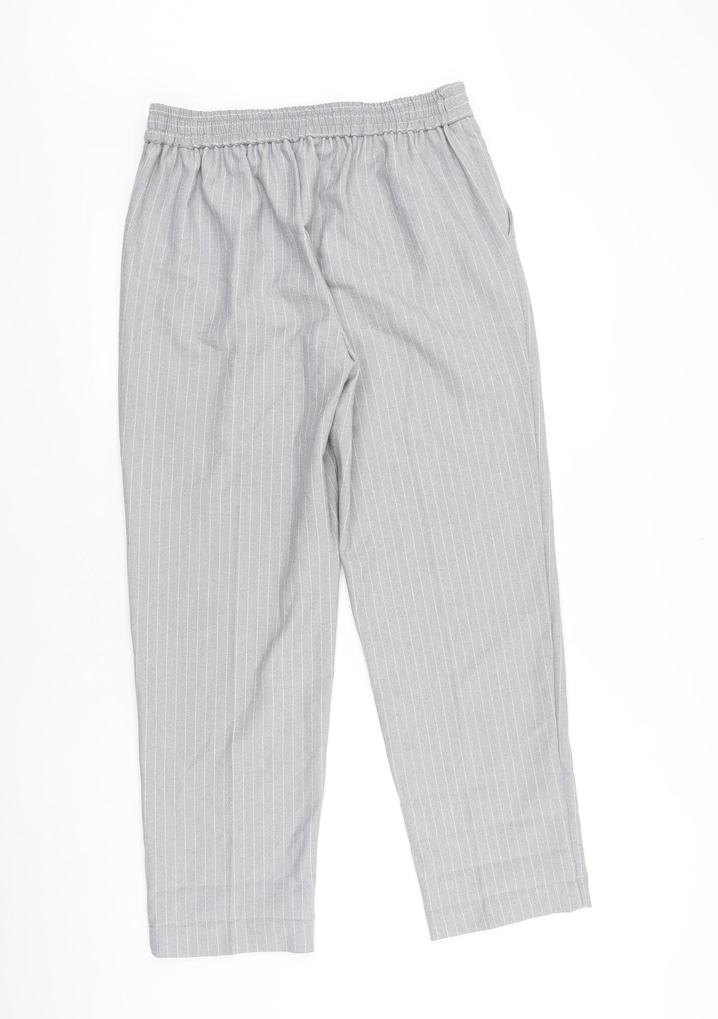Primark Womens Grey Striped Polyester Trousers Size 12 L29 in Regular Drawstring