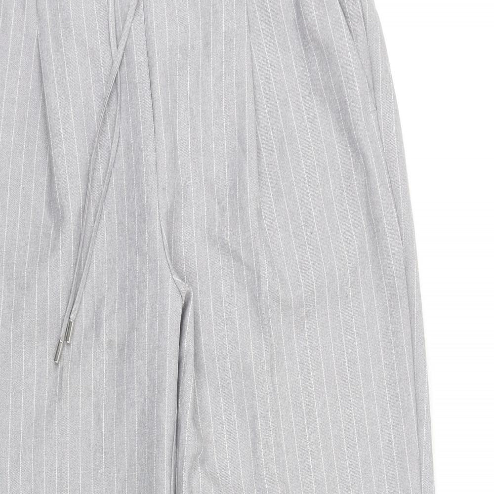 Primark Womens Grey Striped Polyester Trousers Size 12 L29 in Regular Drawstring