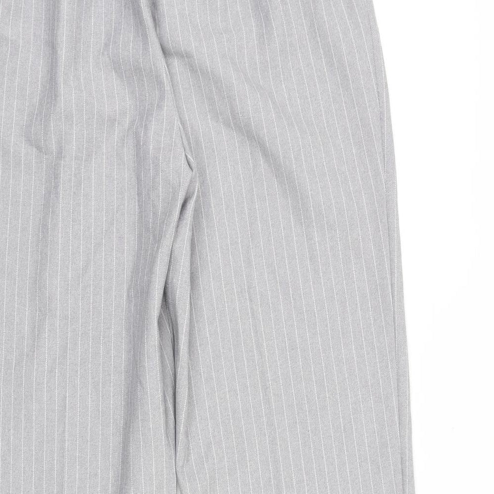 Primark Womens Grey Striped Polyester Trousers Size 12 L29 in Regular Drawstring