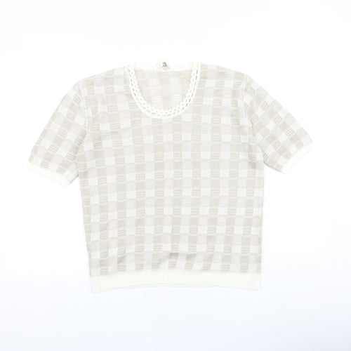 Moonlight Womens Beige Geometric 100% Cotton Basic T-Shirt Size L Round Neck