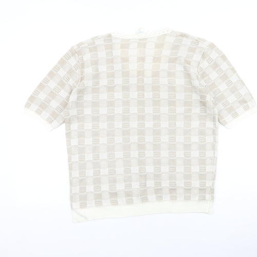 Moonlight Womens Beige Geometric 100% Cotton Basic T-Shirt Size L Round Neck