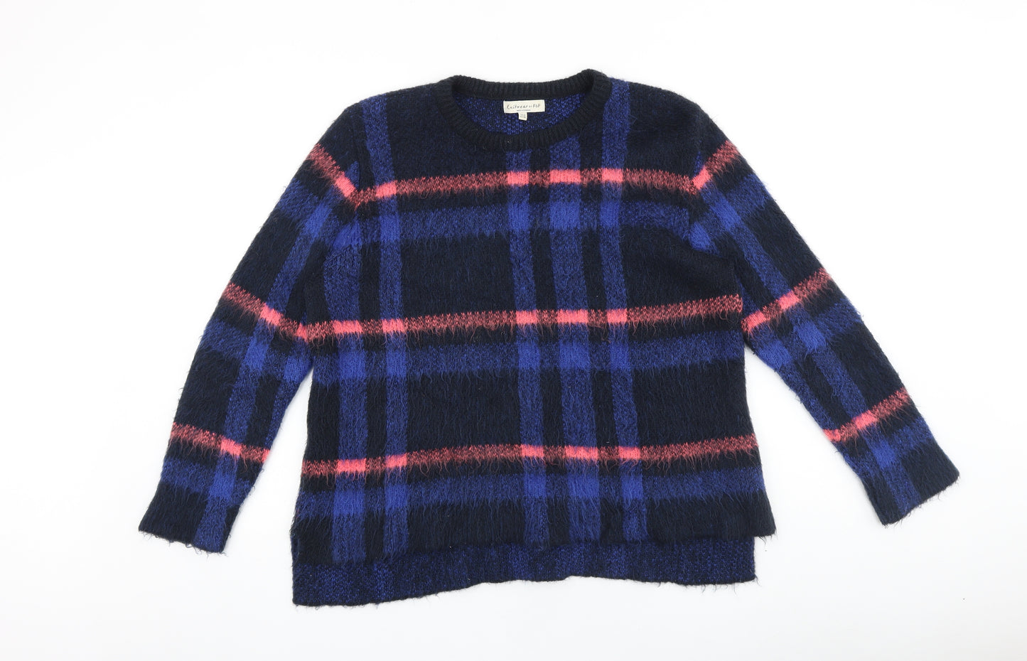 F&F Womens Black Round Neck Plaid 100% Cotton Pullover Jumper Size 12