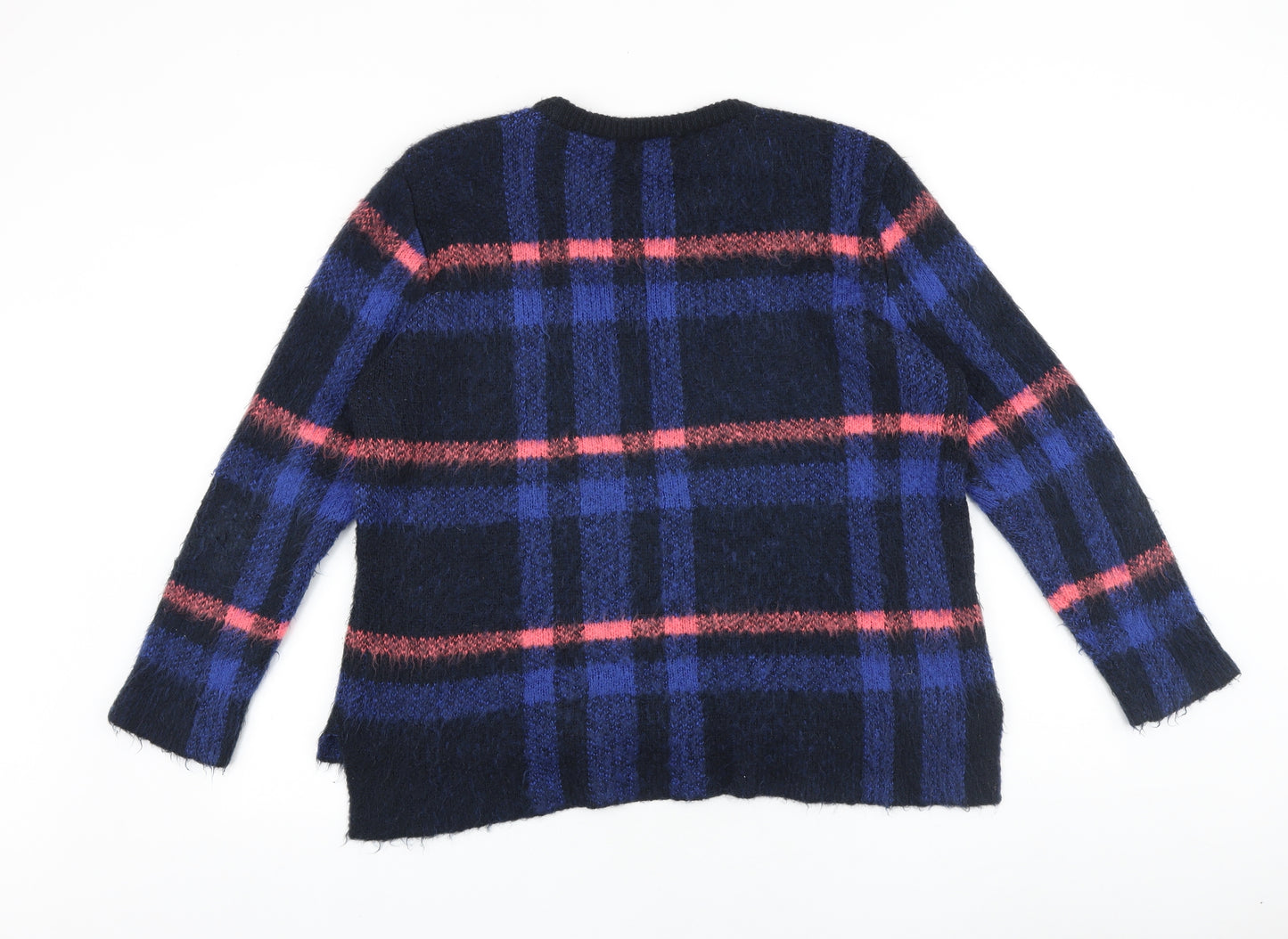 F&F Womens Black Round Neck Plaid 100% Cotton Pullover Jumper Size 12