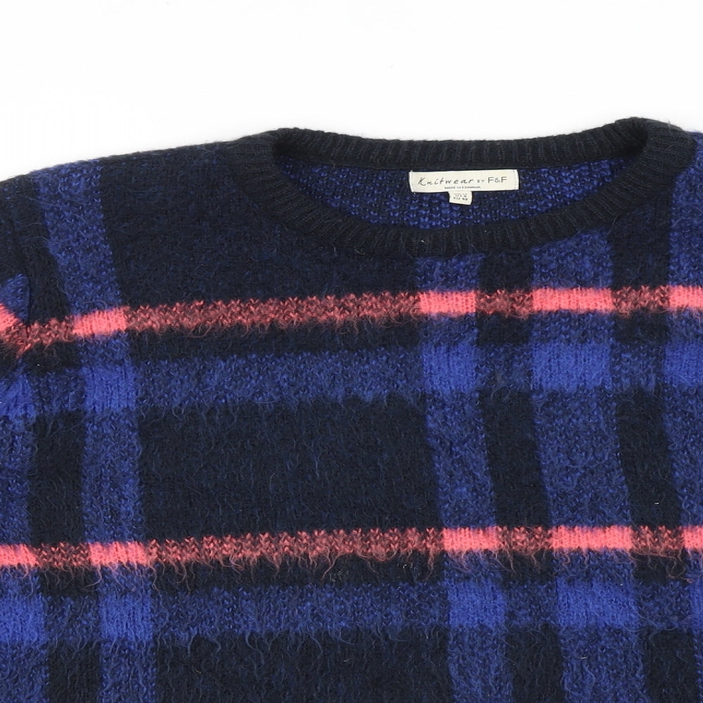 F&F Womens Black Round Neck Plaid 100% Cotton Pullover Jumper Size 12