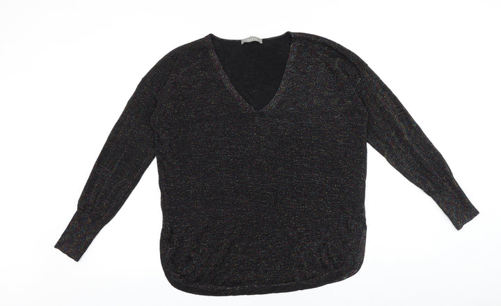 Oasis Womens Black V-Neck 100% Cotton Pullover Jumper Size S