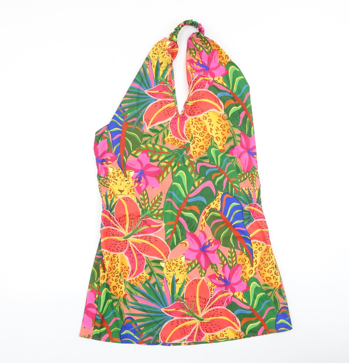 SheIn Womens Multicoloured Floral Polyester A-Line Size M Halter Zip