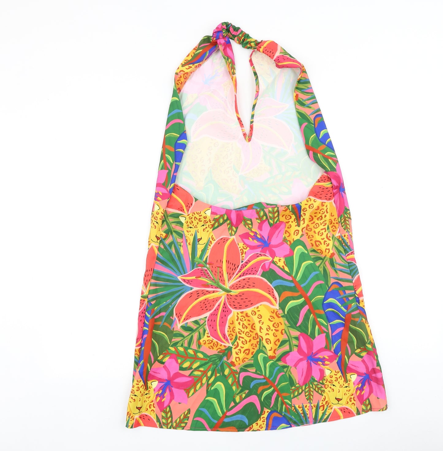 SheIn Womens Multicoloured Floral Polyester A-Line Size M Halter Zip