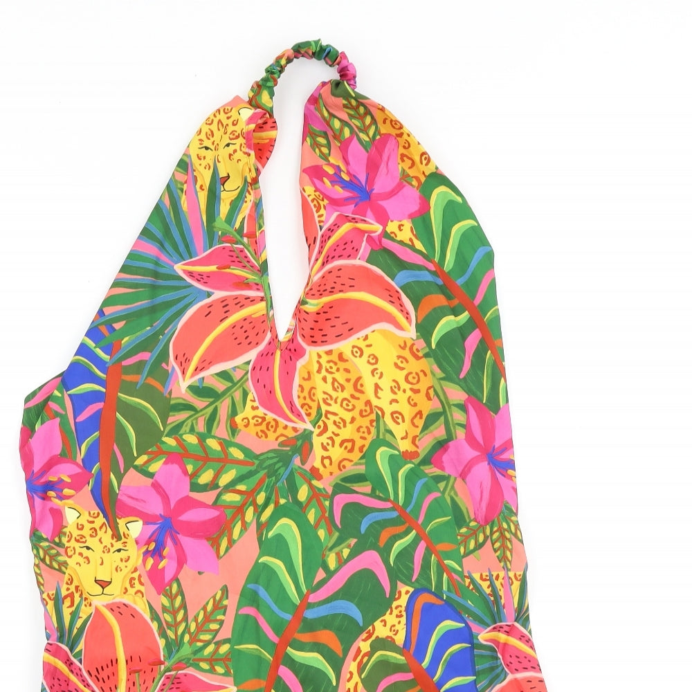 SheIn Womens Multicoloured Floral Polyester A-Line Size M Halter Zip