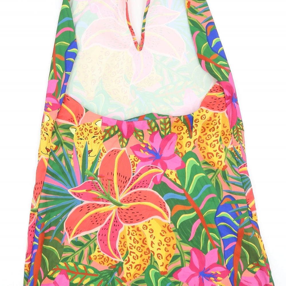 SheIn Womens Multicoloured Floral Polyester A-Line Size M Halter Zip