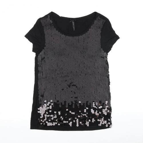 NEXT Womens Black Viscose Basic T-Shirt Size 10 Scoop Neck