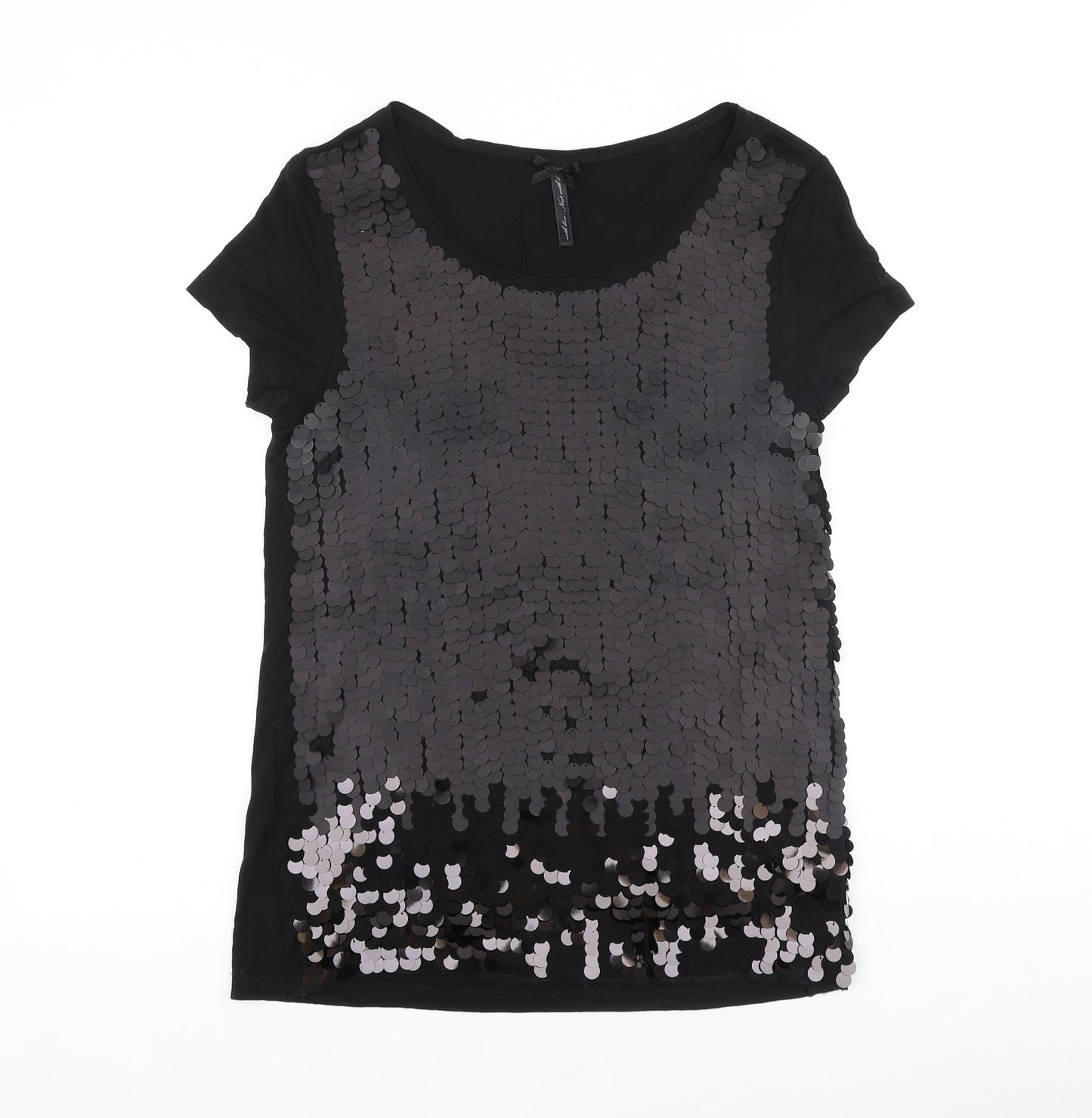 NEXT Womens Black Viscose Basic T-Shirt Size 10 Scoop Neck