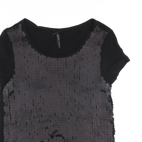 NEXT Womens Black Viscose Basic T-Shirt Size 10 Scoop Neck