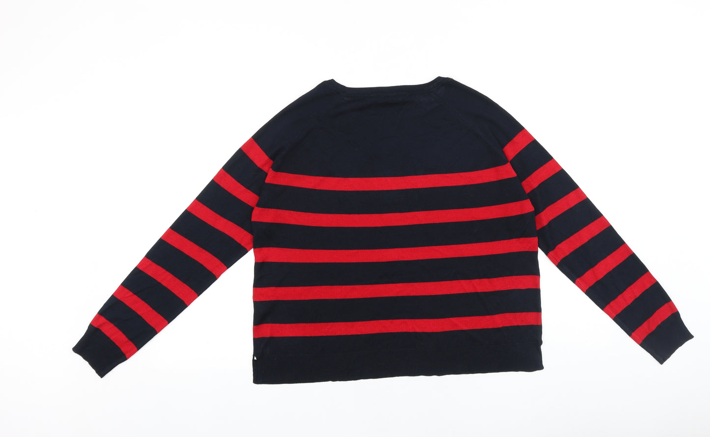 Zara Womens Black Round Neck Striped 100% Merino Wool Pullover Jumper Size S