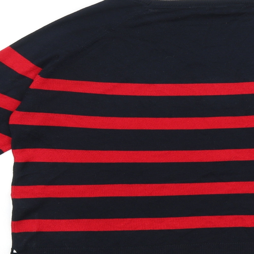 Zara Womens Black Round Neck Striped 100% Merino Wool Pullover Jumper Size S