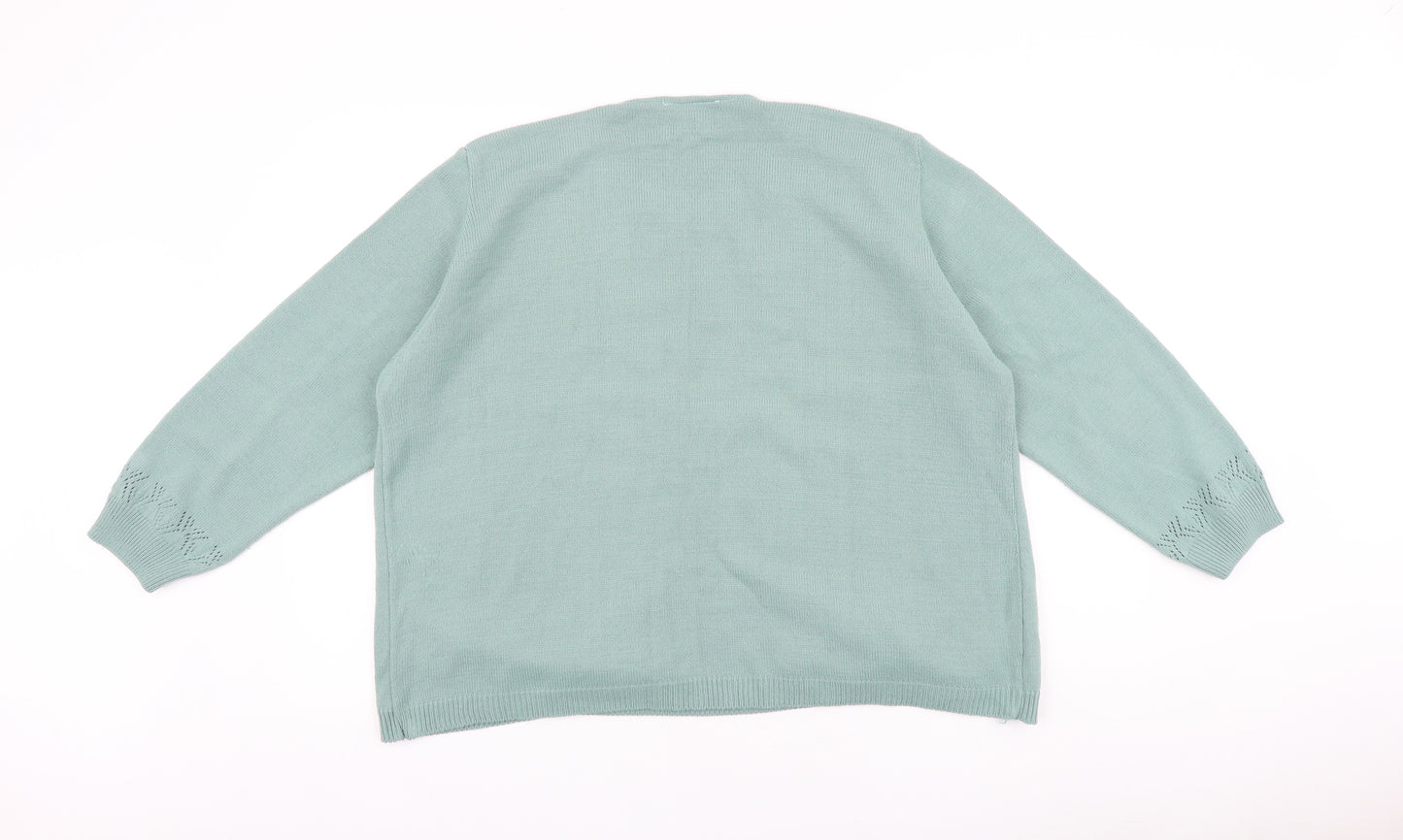 Preworn Womens Green Round Neck 100% Cotton Pullover Jumper Size L - Twin Set