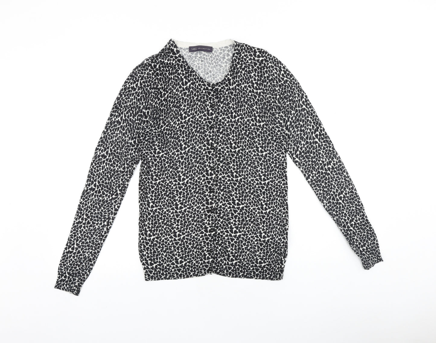 Marks and Spencer Womens Black Scoop Neck 100% Cotton Cardigan Jumper Size 8