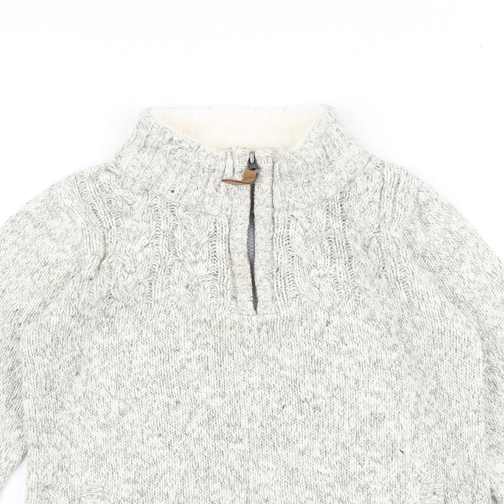 M&Co Boys Beige High Neck 100% Cotton Pullover Jumper Size 9-10 Years Zip