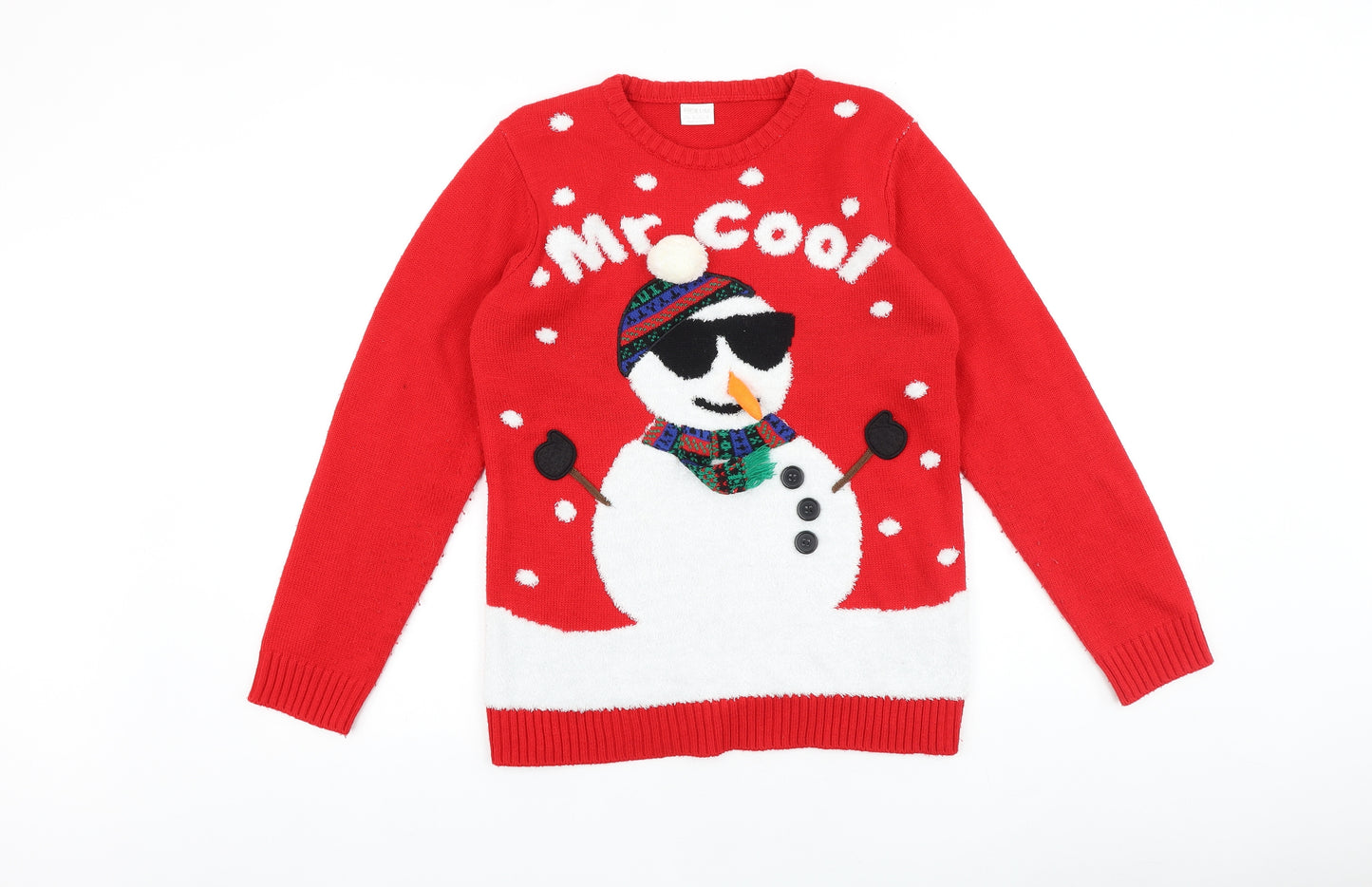 F&F Boys Red Round Neck 100% Cotton Pullover Jumper Size 12-13 Years Pullover - Christmas