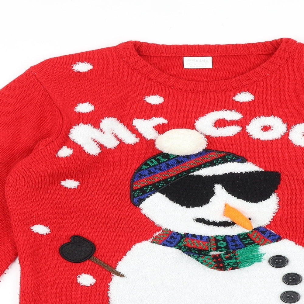 F&F Boys Red Round Neck 100% Cotton Pullover Jumper Size 12-13 Years Pullover - Christmas